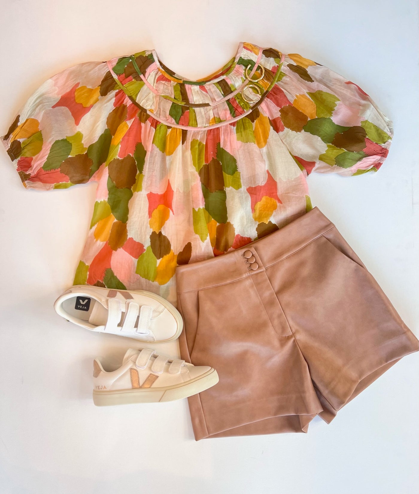 Buttoned Vegan Leather Shorts in Copper