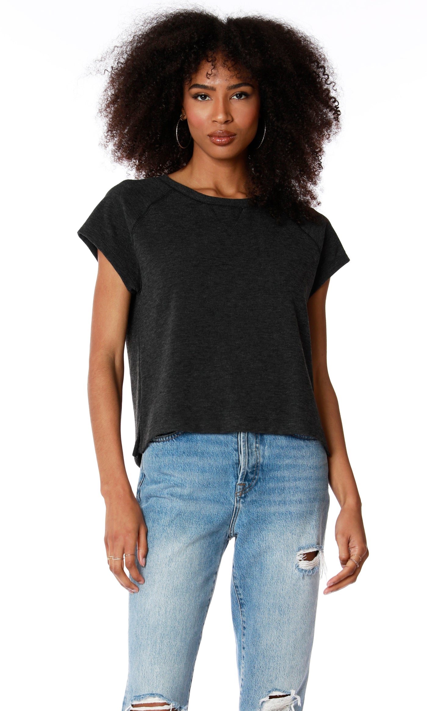 Split Hem Raglan Top in Black