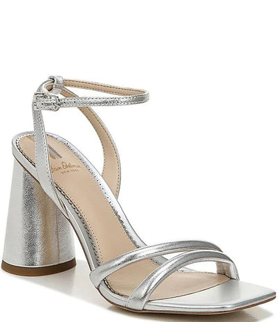 Kia Block Heel in Silver Leather
