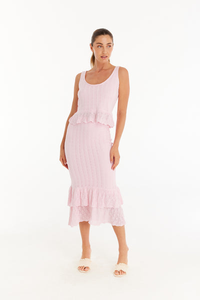 Pointelle Ruffle Tank in Blush Pink